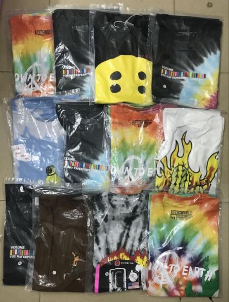 

2019 19ss cactus travis scott astroworld sicko tee t shirt men women tie dyeing hip hop t-shirts s-xl, White;black