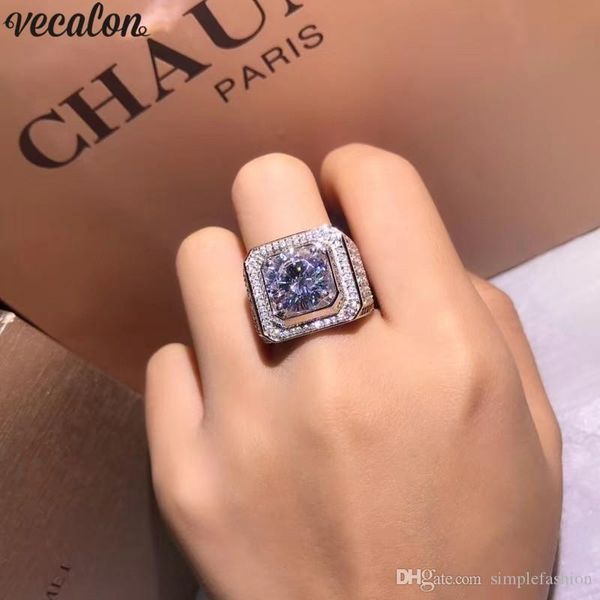 

vecalon luxury мужской solitaire кольцо 3ct алмазные 925 группы колец стерлингового серебра обручальное обручальные для мужчин большой палец, Slivery;golden