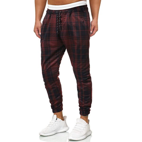 

2019 autumn men's trousers for men striped plaid pants men sweatpants track sweat pants joggers streetwear cargo, Black