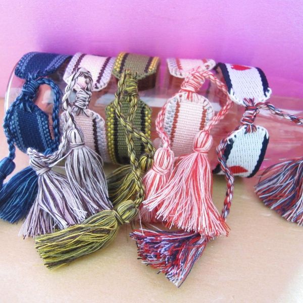 

new adjustable bohemia beach tassels embroidery letter cotton bracelet designer jewelry handmade casual bijoux for women or men, Golden;silver
