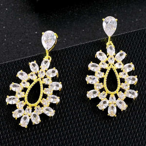 

fashion statement earrings copper crystal drop dangle pendant earrings rhinestone cz jewelry for ladies birthday gifts, Silver