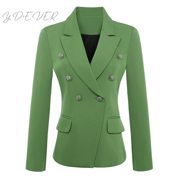 

new fashion 2019 baroque designer blazer jacket women's metal lion buttons double breasted blazer green size s-xxl, White;black