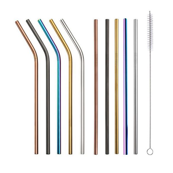 

stainless steel straws sets eco metal straw reusable drinking straw colorful barware tools wedding favors brush straight bent ing
