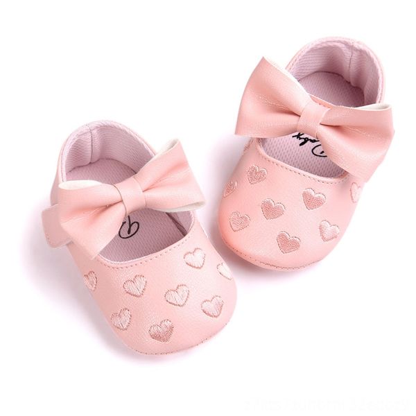 

pu leather newborn baby girls princess heartshaped mary jane big bow prewalkers soft bottom shoes crib babe ballet dress shoes, Black