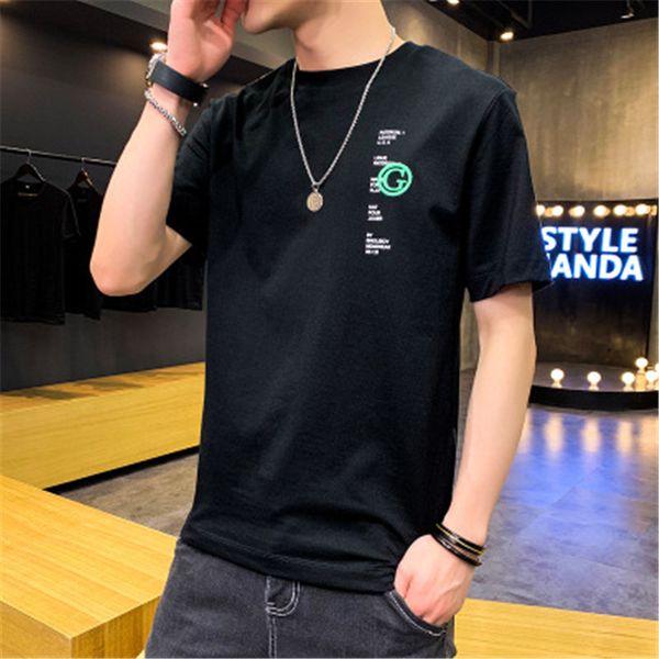 

designer man half short sleeves tshirt fashion men o neck casual print tshirt cotton summer teeneger loose trend clothes tees, White;black