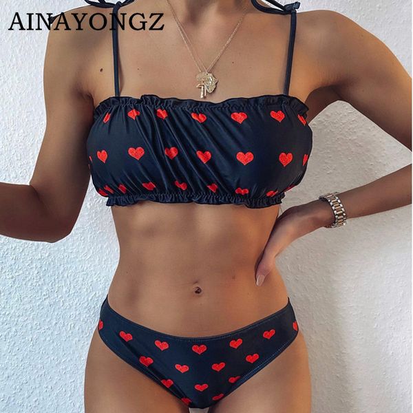 

сексуальное бикини set женские купальники black love heart геометрическая шаблон купальник бандо ремень купальный костюм biqini для 2020 лет