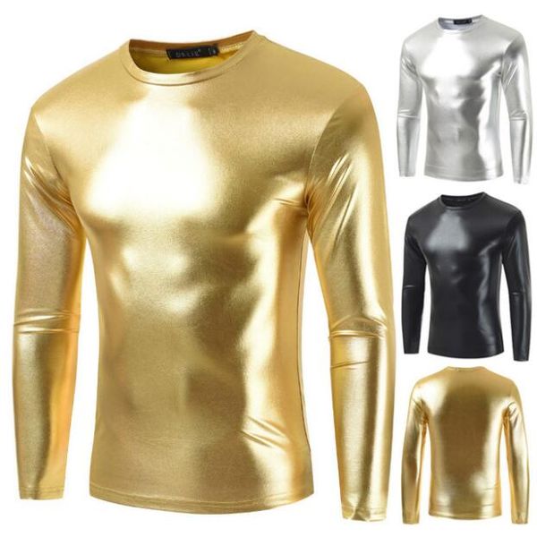 

покрытые metallic gold silver тенниски мужчины trend ночной клуб носите стильный блестящий tshirt мужчины повседневная длинные рукава tee sh, White;black