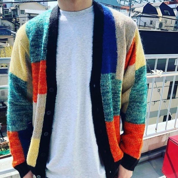 

19ss patchwork mohair cardigan sweater stitching sweater fashion men women couple coat coat hfwpjk129, Black