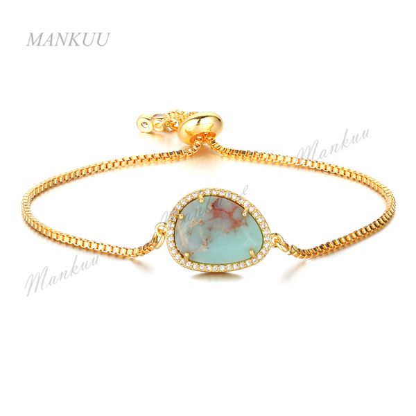 

micro pave sea sediment jaspers beads bracelets for women girls gift gold electroplating adjustable women chain bracelets db089, Black