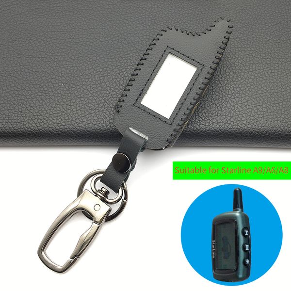 

a9 100% leather case for russian version starline a9 a8 a6 case keychain lcd two way car alarm system remote control