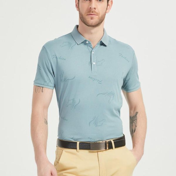 

breathable bamboo viscose shirt men slim fit poloshirt short sleeves for summer casual brands print polos new, White;black