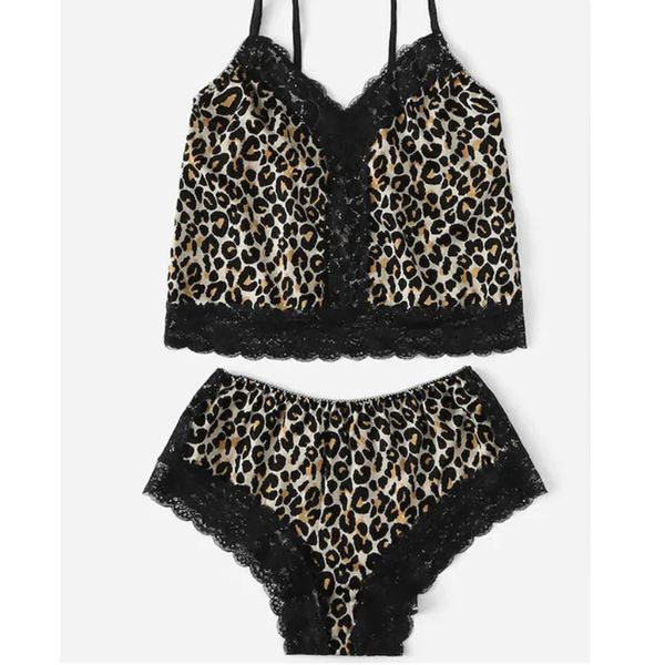 

sexy два куска набора лето lingerie женщин леопард silk lace robe babydoll nightgown пижама экзотических наборам new 2019, Black;white
