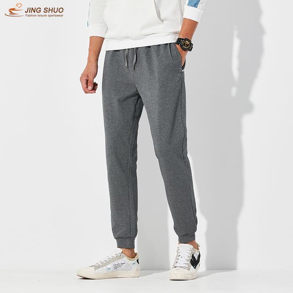 

new 2020 casual joggers pants solid color men cotton elastic long trousers cotton flat drawstring corduroy mid sweatpants, Black