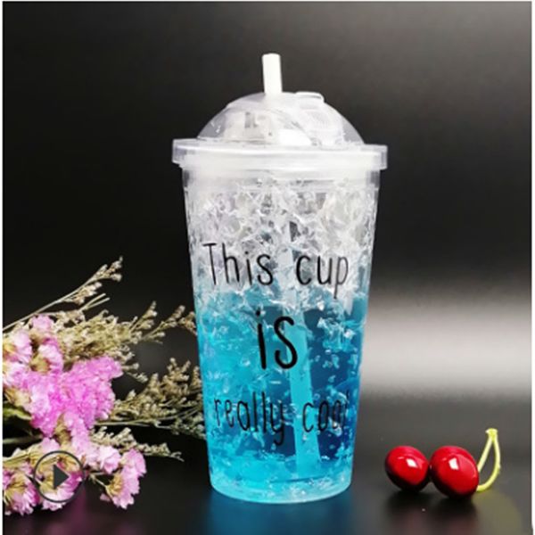 

производитель оптовая пластиковый стаканчик воды в летнее время + двойной кубка соломы гель интернет-знаменитостью сдвижной крышкой холодиль