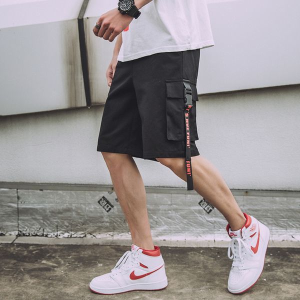 

streetwear повседневного летних шорт мужчина ribbons hip hop мужские шорты хлопок повседневных побочных карманы mens cargo bermuda masculina, White;black