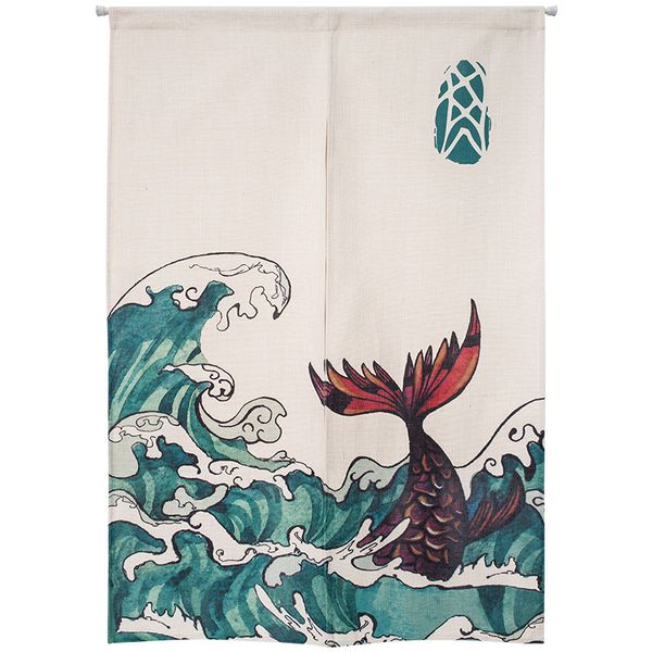 

japanese wave door curtain fish prints creative room partition restaurant kitchen divider feng shui curtain noren 85*120cm