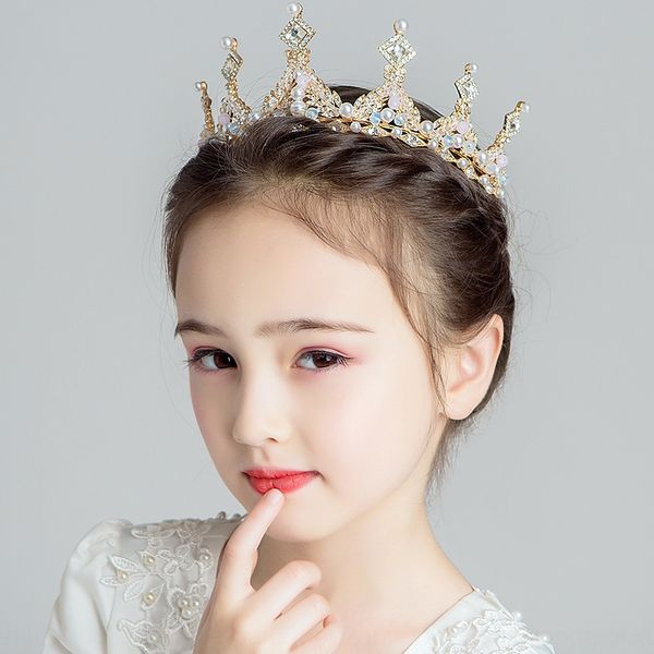 

n7ecl children's crown princess girl's crown crystal big b pink ice and snow hair band headdress crystal headdress children's, Slivery;white
