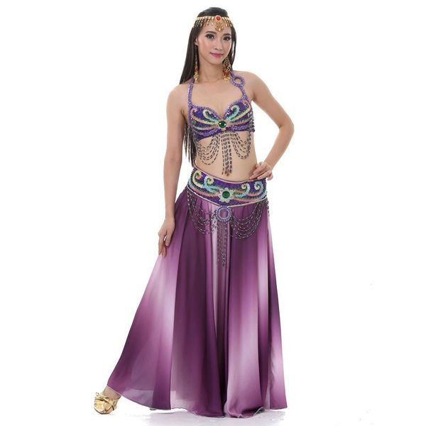

bead bra purple color changing skirt belly dancing handmade beaded suit luxury women bellydance costume oriental show stage, Black;red