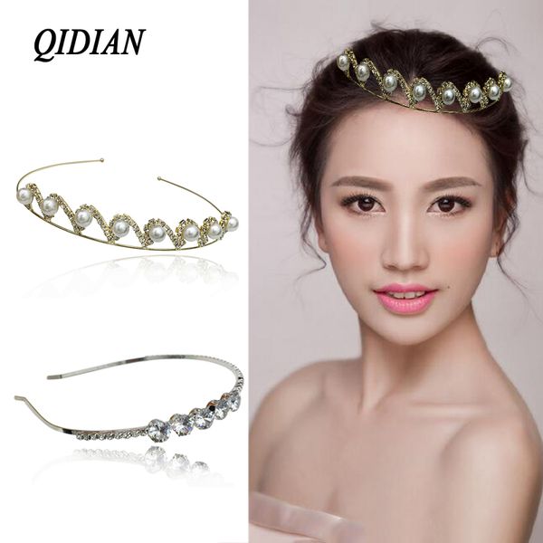 

qidian europe korea version wedding bride fashion queen headband hair jewelry rhinestone flowers beauty hair hoop for women, Golden;white