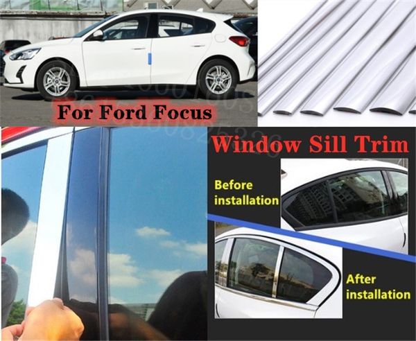 

puou high-quality car full window pillar trim cover stainless steel chrome decoration for focus 2019 car styling