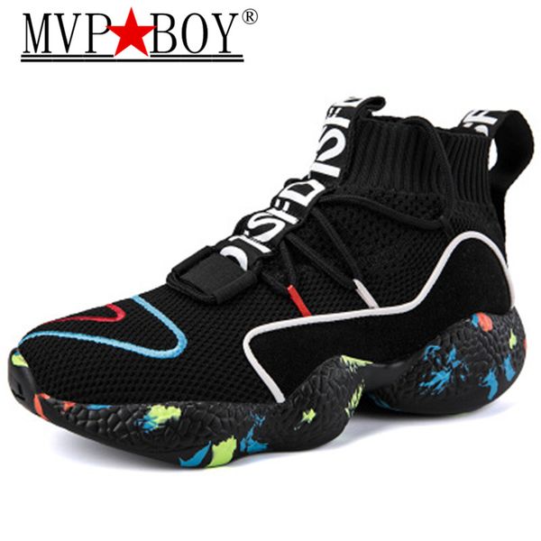 

mvp boy men casual shoes fashion loafer shoes male breathable cool flat high man's outdoor sneakers plus size 35-47, Black