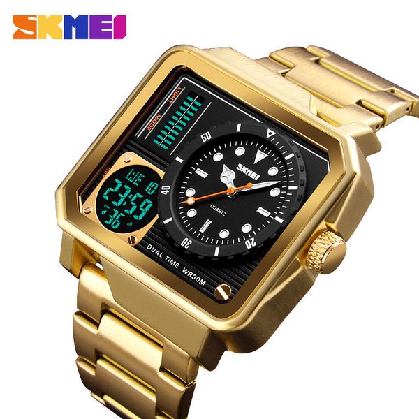 

skmei digital/quartz watch men stainless steel strap wristwatches double time display male clock watches relogio masculino 1392, Slivery;brown