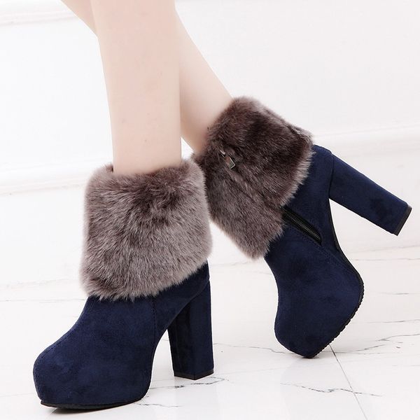 

новые женские сапоги теплый меховой снег boots женщины лодыжки зимние женские ботинки пятки дамы замши толстые бота добыч, Black