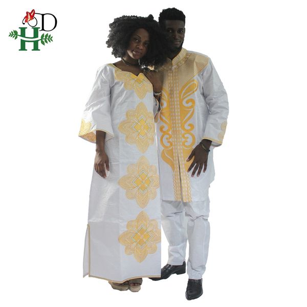 

h&d 2019 traditional mens african clothing for men and women bazin riche embroidery design dashiki robe couples clothes dress, Red