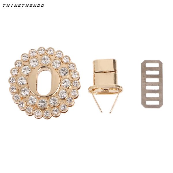 

thinkthendo fashion new women rhinestone metal diy clasp turn twist lock for handbag shoulder bag purse accessories high quality, Black