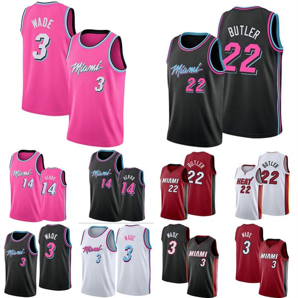 

2020 men's miamiheat dwayne 3 wade jersey tyler 14 herro jimmy 22 butler stitched ncaa basketball jerseys 01, Black;red