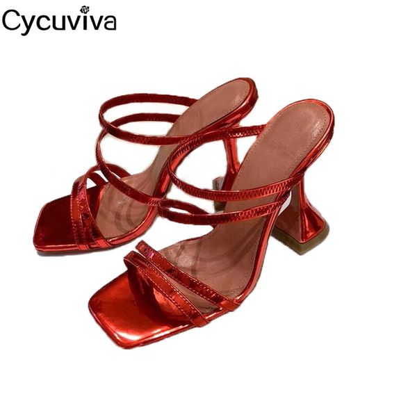 

narrow belts high heel slippers women elegant goblet heel party summer shoes woman open square toe mules slippers women, Black