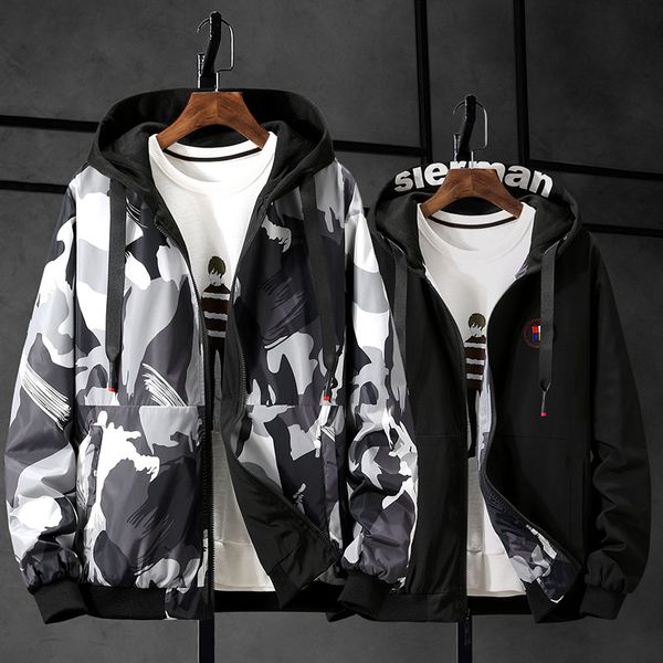 

2020 бомбардировщик куртка мужчины камуфляж повседневная куртка мужчины осенняя мода мужская ветровка с капюшоном пальто плюс размер 6xl 7xl, Black;brown