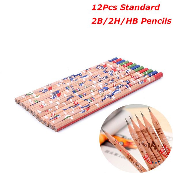 

creative 12pcs/set standard pencils soldier bon voyage hexagonal bar 2b/2h/hb pencil student school office stationery supplies