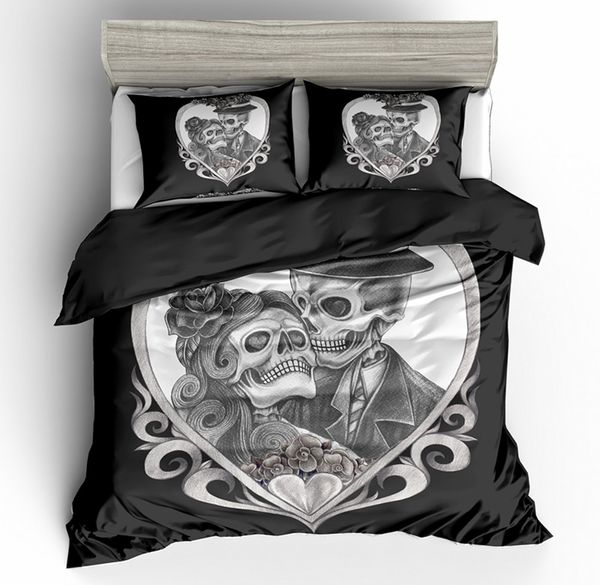 Hot Selling Bedding Set King Skull Couples Romantic Love 3d Duvet