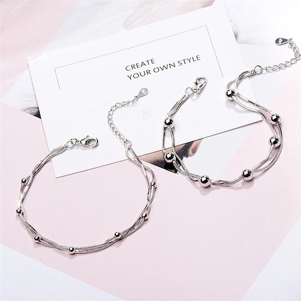 

sole memory double layer multi-layer bead snake bone chain 925 sterling silver female resizable bracelets sbr218, Black