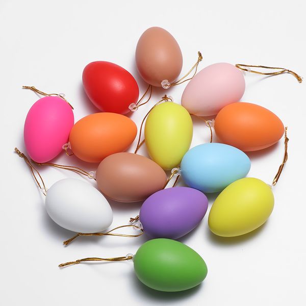 

12pcs funny mixed color plastic hanging easter egg easter decoration for home kids children favors diy painting egg with rope