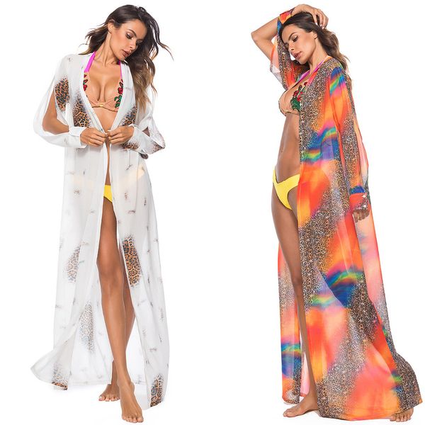 

women cover ups swimwear beach robe coverup clothes womens chiffon cape leopard print skirt self portrait acetate, Blue;gray