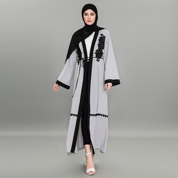 

european and american muslim lace-up embroidered loose open robe 1584, Red