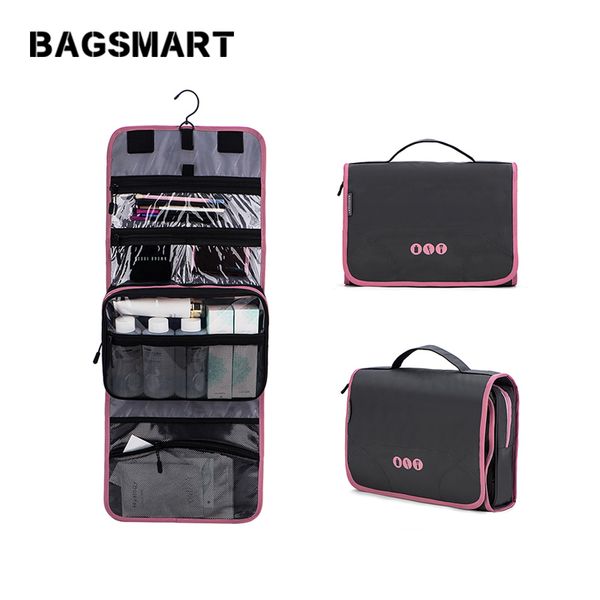 

bagsmart висит сумка для туалетных принадлежностей-портативный организатор путешествий косметический макияж чехол для женщин мужчин с подвес, Black;red