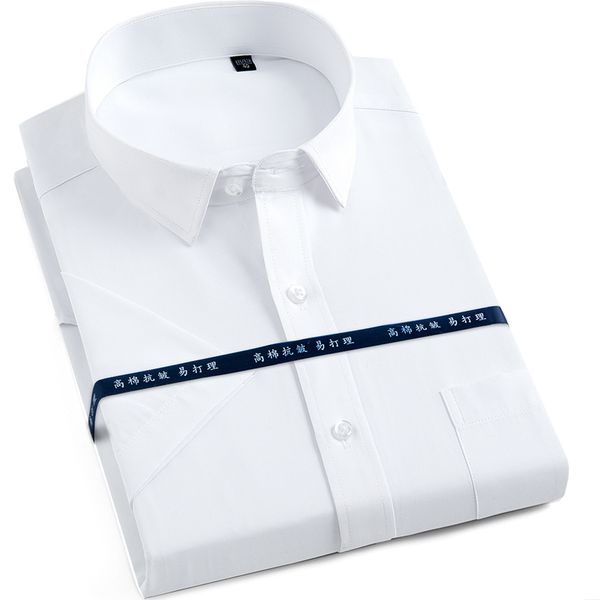 

plus size 7xl 6xl 5xl summer shirt men short sleeve solid/twill business white purple dress social shirts slim male office wear, White;black