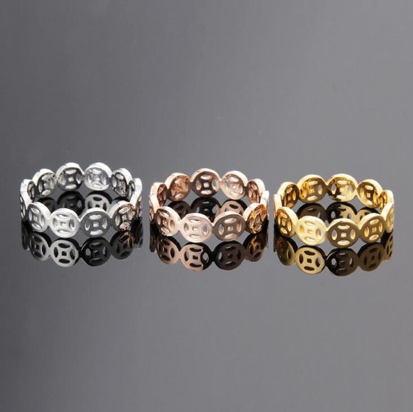 

charm copper coin pattern three styles women rose gold plated stainless steel ring jewelry ing, Silver