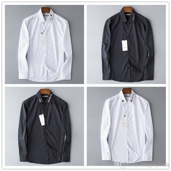 

2019 new brand streetwear long sleeve men shirt british style shirt fashion plus size 3xl camisa masculina mens casual slim fit tuxedo italy, White;black