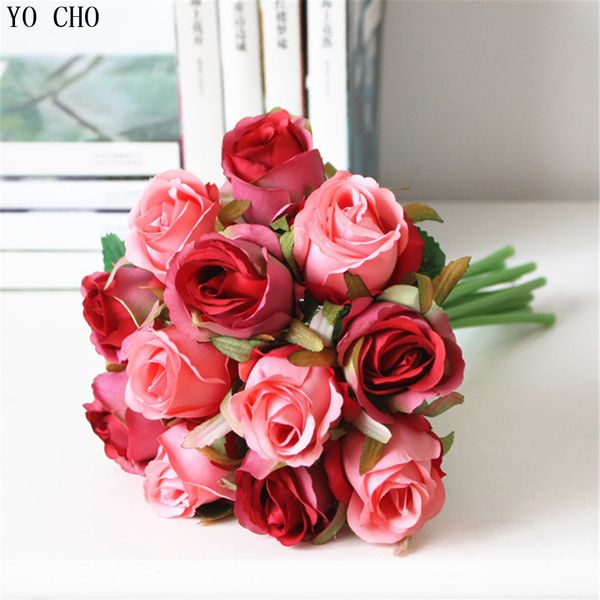 Acheter Rose En Gros Pas Cher Faux Artificielle Bouquet De Mariée Violet Rose Mariage Fleur Décoration De Fête Rouge Soie Roses Mariage Fleur De