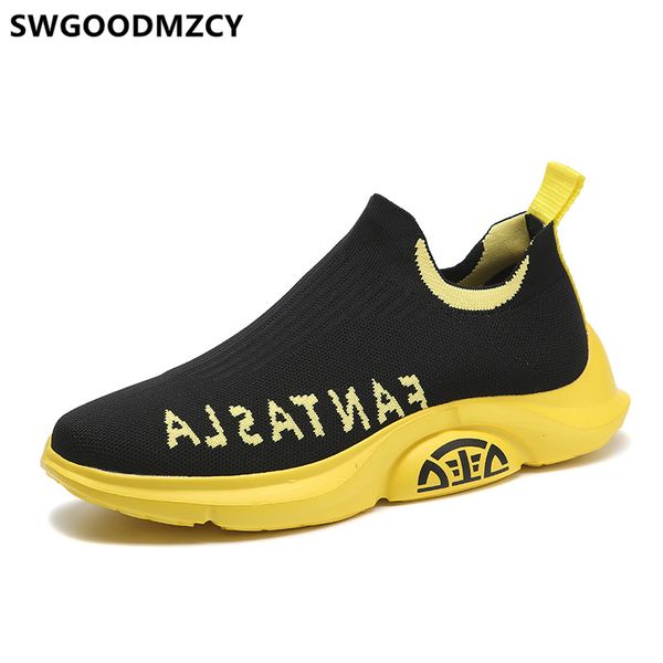 

breathable sneakers sock shoes loafers men casual shoes comfortable slip on mens designer men sneakers 2019 buty meskie, Black