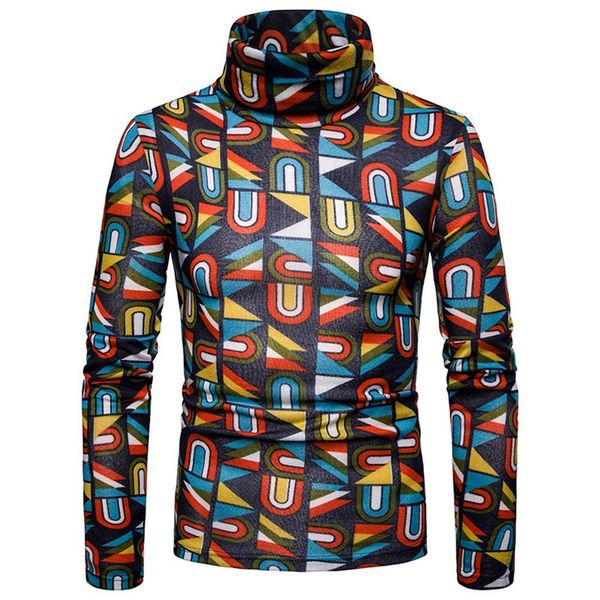 

colorful graffiti print winter high neck long sleeve jumper men slim pullover new, White;black