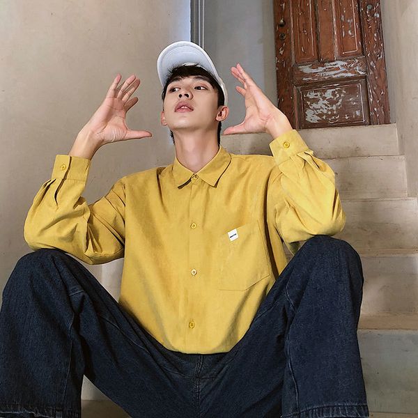 

2020 spring and autumn new boys korean version of the solid color long-sleeved students wild shirt casual simple coat jacket, White;black