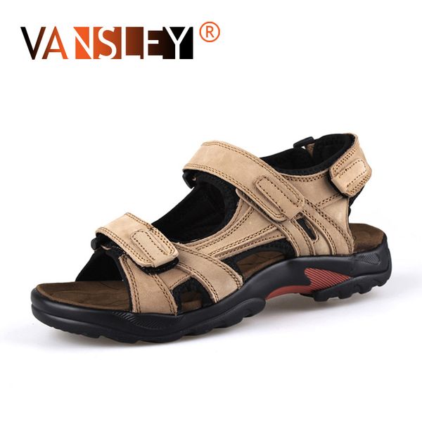 

men's sandals summer brand shoes beach men sandals genuine leather fashion classic roman outdoor large size, Black
