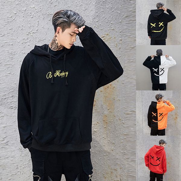 

2018 fashion men hoodies and sweatshirts harajuku smile printed hooded hip hop streetwear loose hoodie pullover clothes moletom, Black