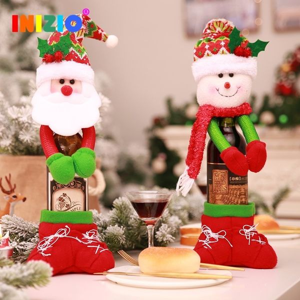 

2019 new christmas wine bottle decor set santa snowman deer bottle cover clothes kitchen decoration for new year dinner party