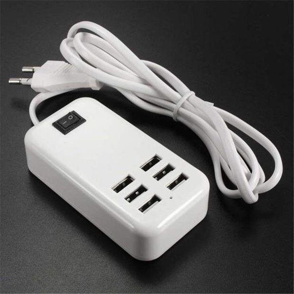 Tragbarer 6-Port-USB-Hub, Desktop-Wandladegerät, AC-Netzteil, EU-/UK-/US-Steckersteckplätze, Ladeverlängerungssteckdose